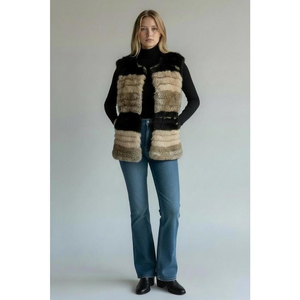 Dana Stein Women’s Multicolor Rabbit Fur Vest, Size Large